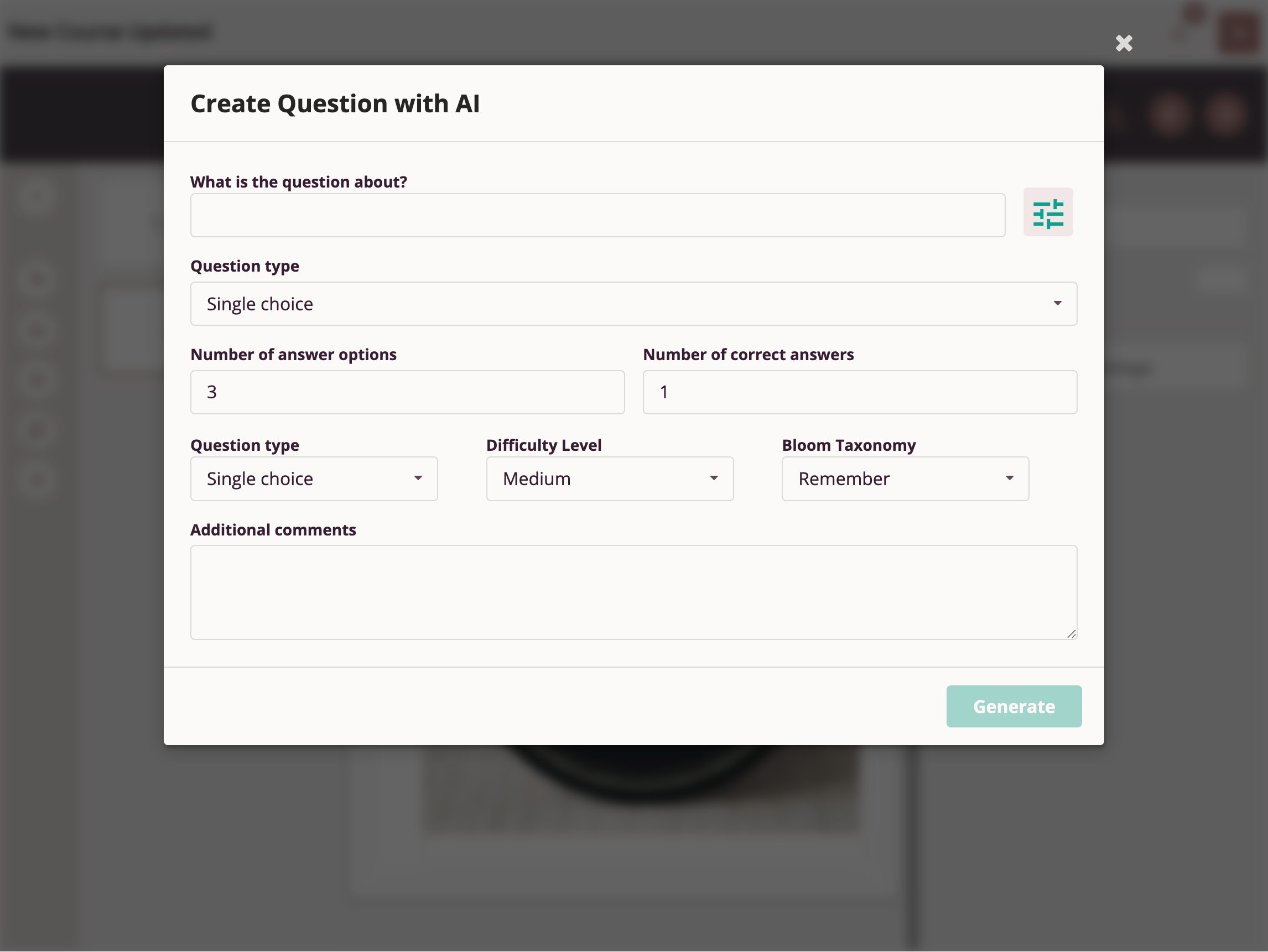 AI Question Creation Parameters