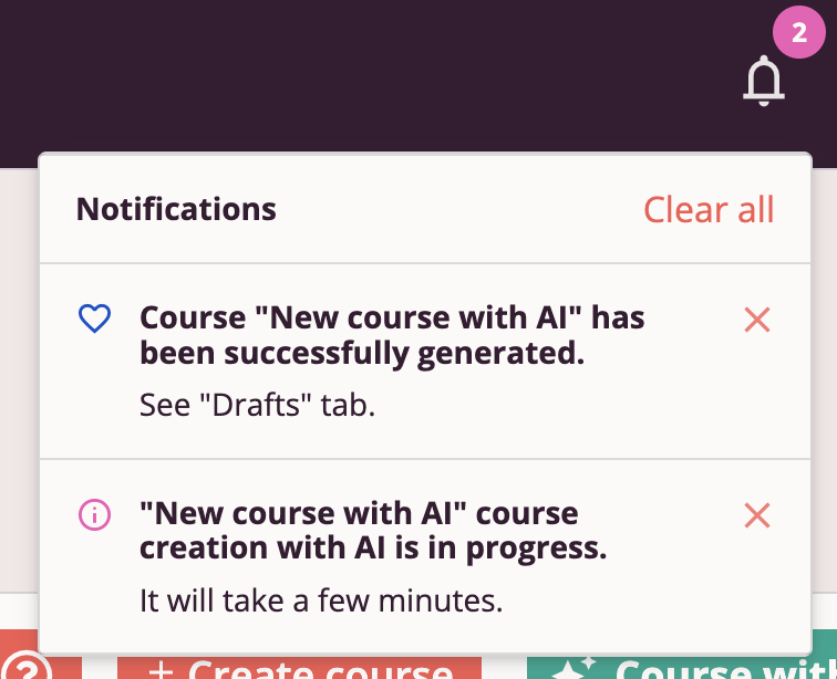 Notification about Course Creation