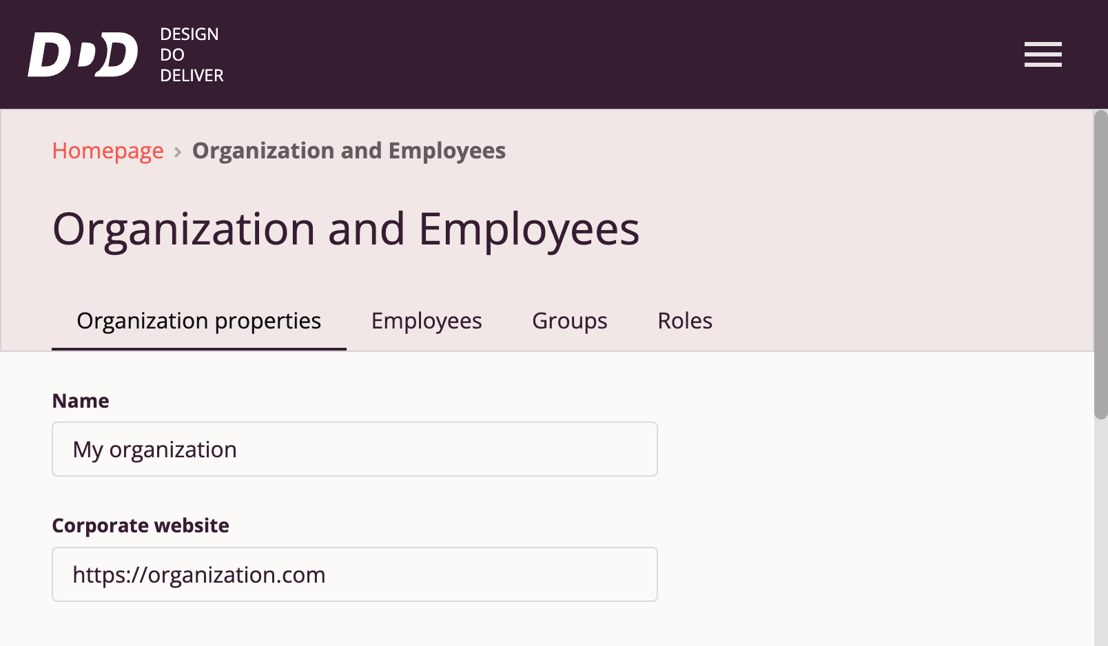 Organization Properties - Organization Name