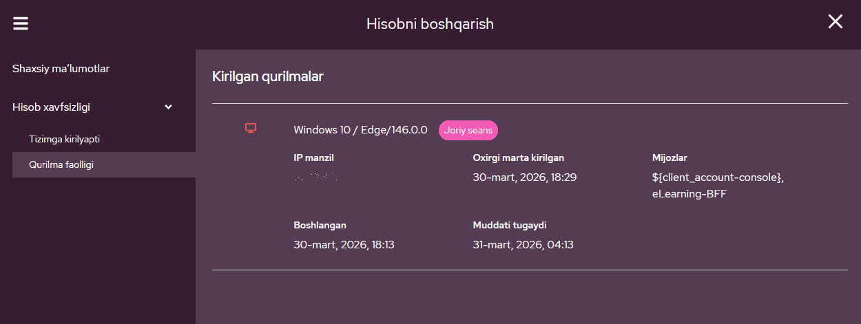 Faol sessiyalarni ko'rish