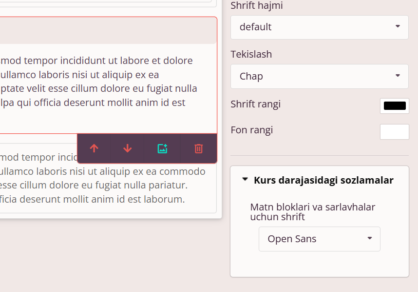 Butun kurs uchun sozlamalar