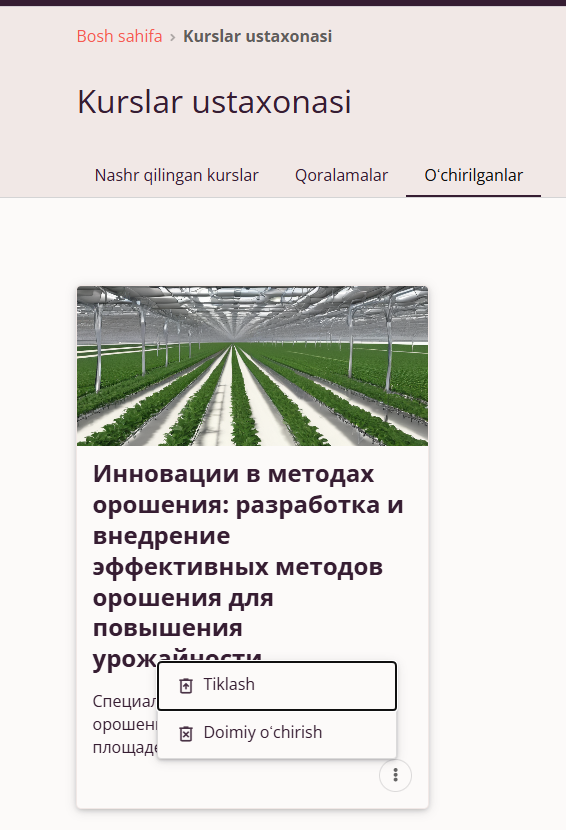 O'chirilgan kurs bilan amallar