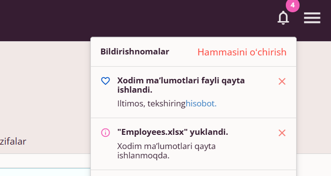 Xodimlar faylini yuklash haqida bildirishnoma